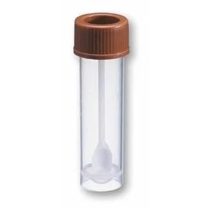 Faeces container PP, 76 x 20 mm, 15 ml, with spoon & screw cap PE amber, mounted