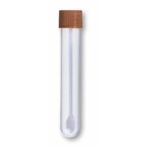 Faeces container PP, 100 x 16 mm, 13 ml, with spoon, screw cap PE amber, mounted