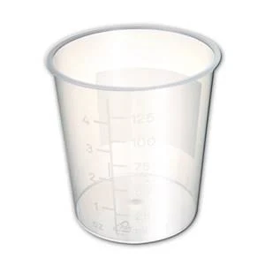 Urine cups, PP made, 125 ml, graduated, frosted field for writing, without cap, non-sterile