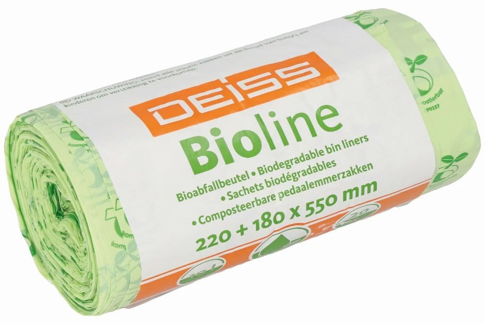 Eco garbage bags, ecovio®, 60 l, 620 x 800 x 0,018 mm, biodegradable, nature, with handle