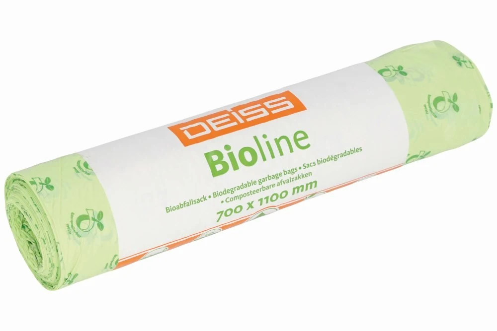 Eco garbage bags, ecovio® 120 l, 500 + 450 x 1250 x 0,022 mm biodegradable, nature, with handle