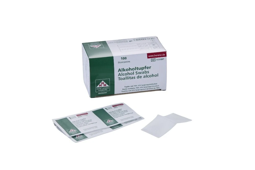 Alcohol Swabs, non-sterile, 70% Isopropylalcohol, 3x3 cm folded, no medical device, no CE-mark