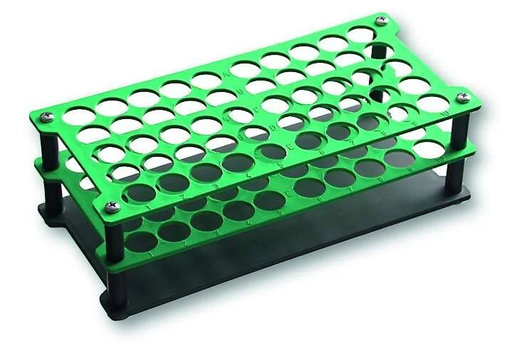 Test tube racks LIGHT BLUE, Ø 18 mm, 50 holes, plastic, 235x110x75mm, stackable, alphanumeric description