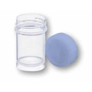 Universal container 20 ml, clear PP, with blue screw cap HDPE