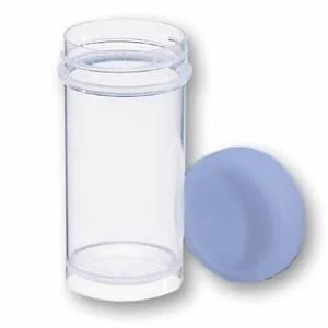 Universal container 50 ml, PP, clear, with blue screw cap HDPE