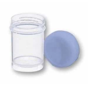 Universal container 100 ml, PP, clear, with blue screw cap HDPE