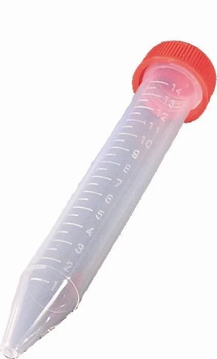 Centrifuge tubes, 15 ml, PP, sterile, with screw cap red PE, graduated, conical