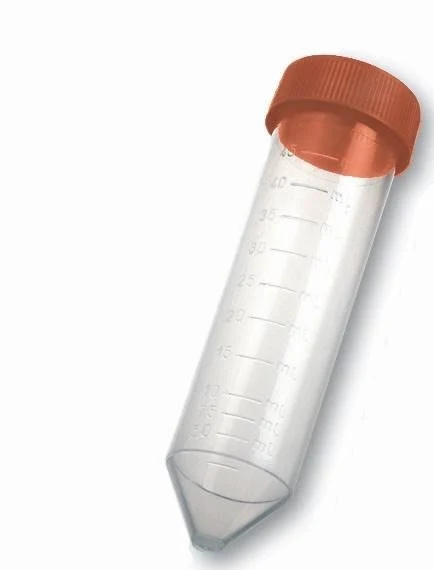 Centrifuge tube 50 ml, single packed sterile, PP, screw cap red PE, conical, graduated