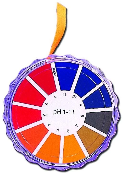 PH-Universal Indicator Paper pH 1-14, plastic turn-around box, colour scale, roll 5 m length x 7 mm width