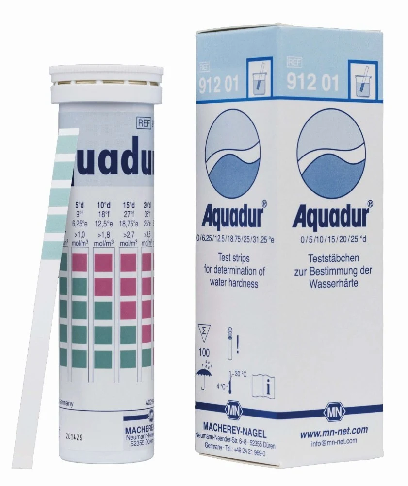 AQUADUR-test stripes, < 3 • >5 • >10 • >15 • <20 • >25 °d