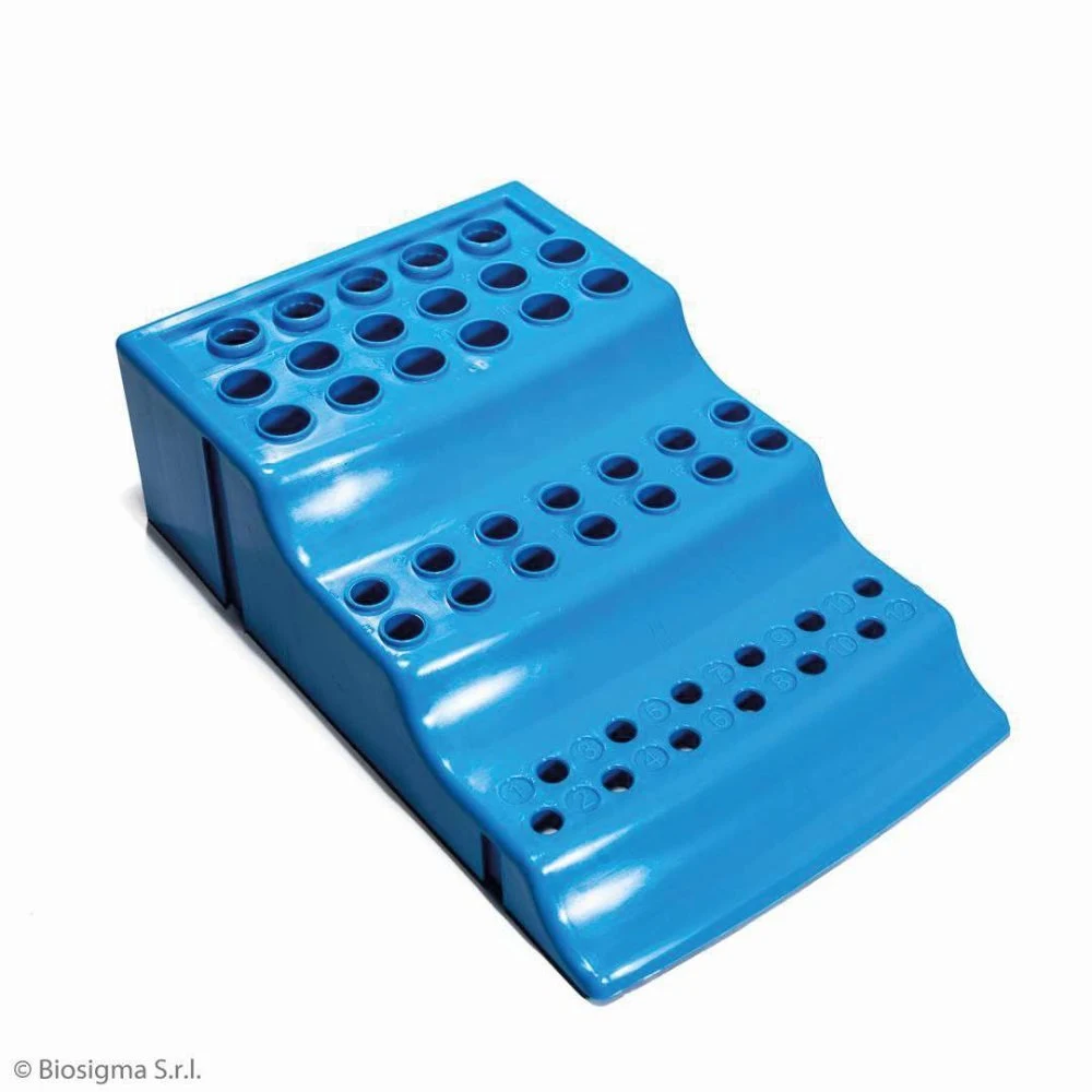Rack for conical cups, 4-way, light blue, PP, for 0.2 + 0.5 + 1.5 + 2.0 ml cups, autoclavable to 121°C
