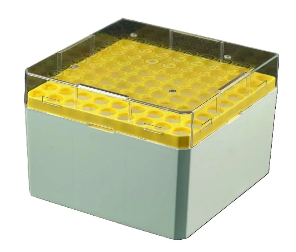 Cryo boxes, PC, for 3 + 4 + 5 ml tubes, red grid, 81 places, 132 x 132 mm, writing area