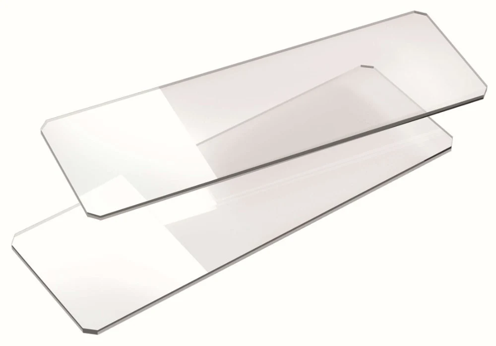 Microscope slides for inkjet printers, PCL, super-white float glass, cut, with matt edge, 45°
