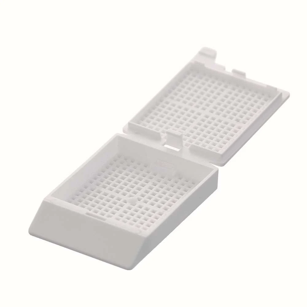 Embedding cassette, 35° angle marking area, SQUARE HOLES, with fixed lid