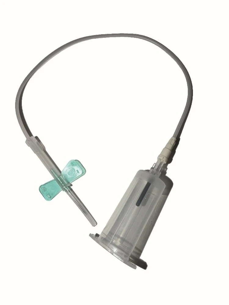 Disposable safety butterfly needles with holder, EO-sterilised, green